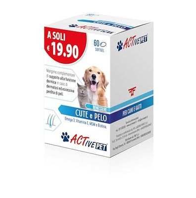 Active Pet Cute e Pelo, Mangime Complementare di Supporto alla Funzione Dermica in caso di Dermatosi ed Eccessiva Perdita di Peli, per Cani e Gatti - 1 Confezione da 60 Perle