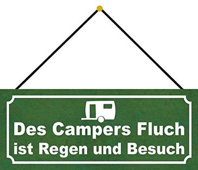 Schatzmix Camper Fluch regen bezoek metalen bord 27x10 cm wanddecoratie met koord blikken bord, blik, meerkleurig