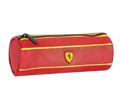 Ferrari Kids – Estuche escolar oficial Ferrari, estuche cilíndrico ligero y compacto, fácil de transportar y guardar en la mochila, con práctico cierre de cremallera, 22 x 8 cm, rojo Rudy, Rojo Rudy