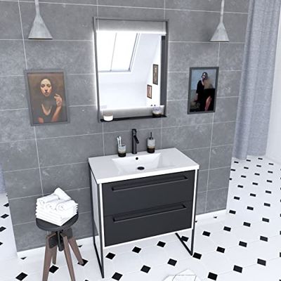 AURLANE PACM022 Mueble de baño, Blanco y Negro