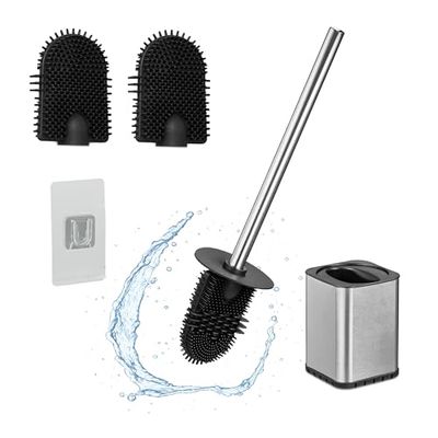 Relaxdays Porte-Brosse, Brosse Incluse, Montage Mural, Acier INOX et Plastique, H x L x P : 40 x 9,5 x 10 cm, argenté