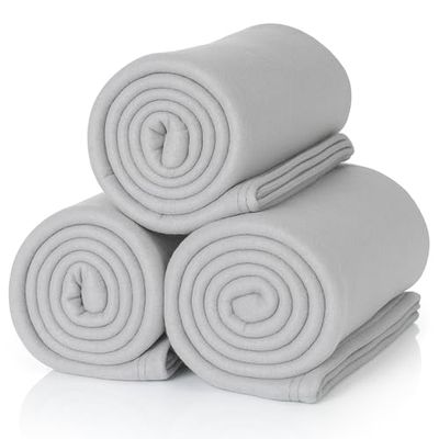 ALCLEAR 3 Piezas de Mantas de vellón Oeko Tex, Color Gris Platino, Gran tamaño 130x160 cm, más de 200 g/m2, Manta de sofá, Picnic