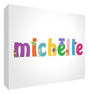 Little Helper LHV-MICHELLE-A7BLK-15IT Dekorativ panel Spädbarn/doppresentidé, Anpassningsbar design med flicknamn Michelle, Multifärg, 7.4 x 10.5 x 2 cm