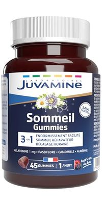 JUVAMINE - Gummies Sommeil- Endormissement facilité - Sommeil réparateur - Décalage horaire - Passiflore - Camomille - Aubépine - Mélatonine - 45 Gummies - Fabriqué en France