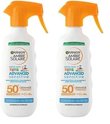 Garnier Ambre Solaire Advanced Sensitive Kids Ceramide Protect Spray Gachette Protettivo SPF50+, 270 ml (Confezione da 2)