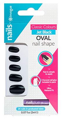 Invogue Unghie Finte Ovali, Jet Black, 24 Pezzi