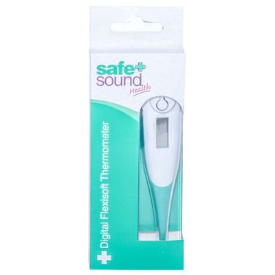 Safe and Sound Flexible Tip Digital Thermometer for Adults, Children and Babies Oral, Underarm or Rectal Temperature Readings. Batteries Supplied