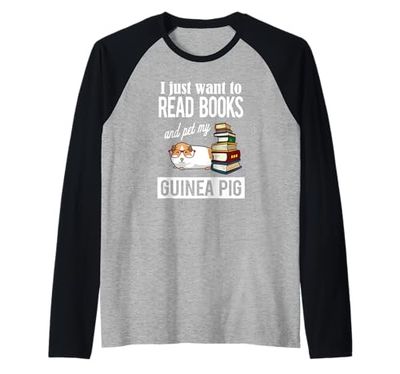 Funny Kids Cartoon Read Books And Pet Guinea Pig Lover Maglia con Maniche Raglan