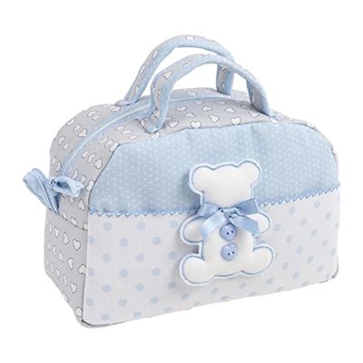 FILET - Beauty Case avec Poignées et Fermeture Éclair, avec Broderie en Forme d’Ourson, en Coton Rembourré, Idéal pour Les Produits pour l’Entretien du Bébé, 100% Made in Italy, Couleur Gris et Bleu