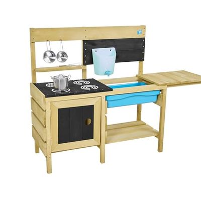 TP Toys | Mud Kitchen | Deluxe trälera kök | pojkar och flickor 3+ | Barn utomhus kök lekset med vattenpanna, trädgårdshandfat och kökstillbehör | trädgård och sensorisk låtsaslek för barn