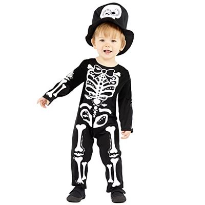 amscan Costume da scheletro per bambine, costume di Halloween per bambine e ragazze, per cosplay, 6-12 mesi, 9914819