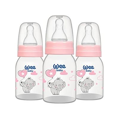 Wee Baby Plastic fles, 3 stuks, BPA-vrije babyflessen met afgeronde punt voor borstvoeding, 125 en 250 ml fles voor baby's en peuters