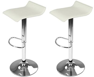 DP Grifería 2 x 16010 + 16001 – Set di 2 sgabelli con Base in Cromo e seduta quadrata in finta pelle, colore: bianco