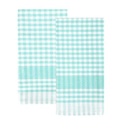 Talking Tables 2 x Serviettes de Cuisine Gingham Vert Menthe Textile de Table Éponge Absorbantes et Durables en Coton Doux Séchage Rapide Emballage ÉCO 45cm x 70cm