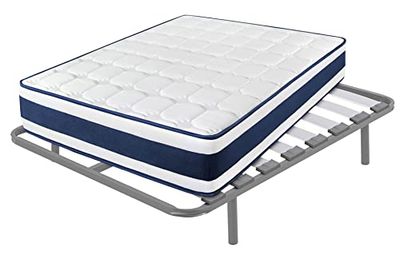 Cama express Colchón Viscoelástico Tresor + Somier Hermes con 5 Patas 25 cm, Medida : 135 x 200 cm