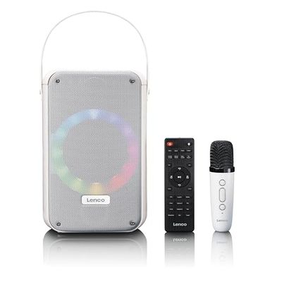 Lenco BTC-060 - Máquina de Karaoke portátil - Bluetooth 5.2-20 W RMS - 2 Altavoces - micrófono - Mando a Distancia - batería integrada - Efectos de luz - Blanco
