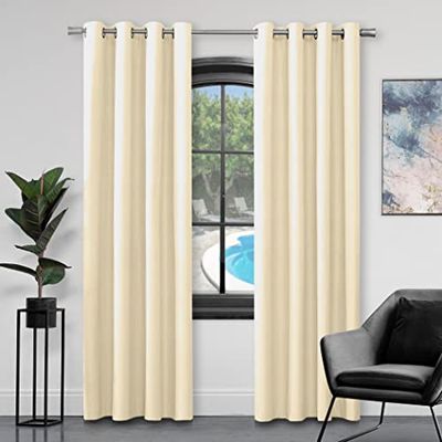 GC GAVENO CAVAILIA Luxury Faux Silk Fully Lined Eyelet Curtains, Ring Top Window Panels Pair With Tie Backs, 90X90, Cream 654537
