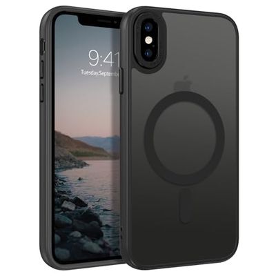 BENTOBEN Custodia per iPhone Xs Max, compatibile con MagSafe, opaca traslucida, sottile, antiurto, nera