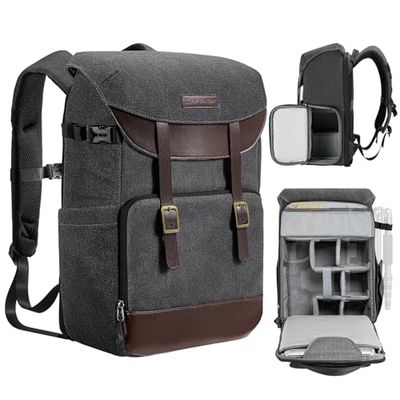 K&F Concept Zaino Fotocamera Professionale, Borsa Fotocamera Impermeabile, Zaino Fotografico per Macchina Fotografica Reflex con Scomparto per 15,6 Pollici Laptop, 20L-Grigio