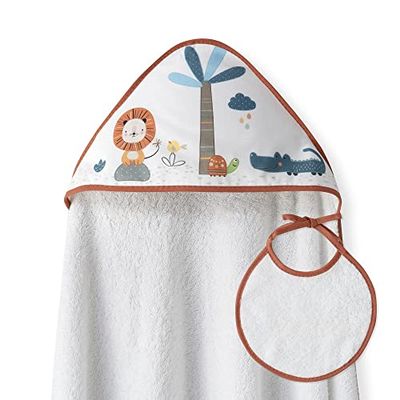 Baby Cape cape handdoek met capuchon met pavagne, leeuw palm wit oranje