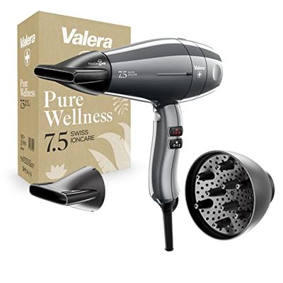 Valera Swiss Ioncare 7.5 Professionele Ionische Haardroger met krul diffuser, Super Lichtgewicht, voor stil en snel drogen, Sanify Luchtzuivering, 2000 Watt, Kleur Timeless Grey Grijs