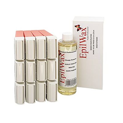 EPILWAX - Set di ricarica con: 12 cartucce roll-on rosa, 1 confezione da 100 strisce non tessute per l'epilazione e 1 flacone da 250 ml di olio neutro dopo la depilazione (serie rosa)