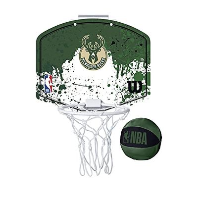 Wilson Minicanestro da Basket NBA TEAM MINI HOOP, Plastica, Bianco/Verde (Milwaukee Bucks), Taglia unica