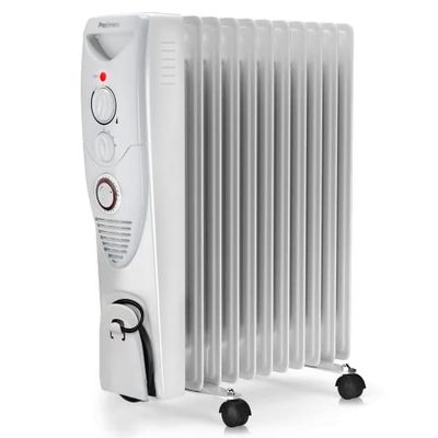 Pro Breeze 2500W Elektrische Kachel - Krachtige Olieradiator tot 27 m2 - Ingebouwde 24-uurs Timer, 3 Standen, Regelbare Thermostaat en Veiligheidsuitschakeling - Wit