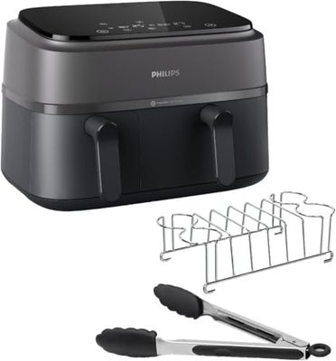 Philips Airfryer Serie 3000 con doppio cestello, 9L, Friggitrice ad aria con 2 cestelli, Kit Per La Colazione, Tecnologia Rapid Air, versatile e capiente per tutta la famiglia