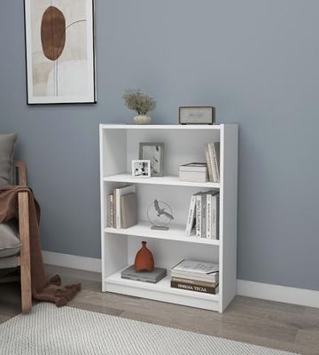 Hanah Home Stijlvolle witte boekenplank, 80 cm x 106 cm x 28 cm, 100% melamine gecoat particle board, 18 mm dik, wandmontage, perfect voor moderne ruimtes