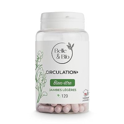 CIRCULATION & JAMBES LOURDES - Circulation + - Pilulier de 120 gélules - Cure 1 mois - Complément Alimentaire BELLE&BIO - Fabriqué en France