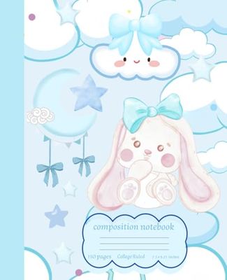 light blue composition notebook with bows: Pastel Wide Lined Journal for Girls and Teens