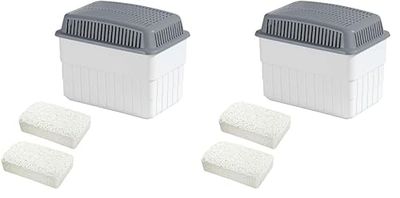WENKO Déshumidificateur avec 2 blocs de granulés de 1 kg, peut contenir jusqu'à 1,4 l d'humidité, testé en laboratoire, rechargeable, réduit les moisissures et les odeurs, 24 x 16 x 15 cm, blanc/gris