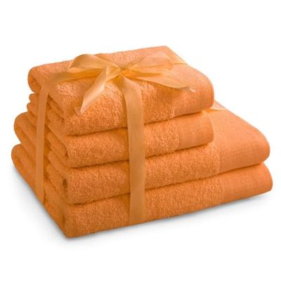 AmeliaHome Amari - Juego de Toallas (2 Toallas de Mano de 50 x 100 cm y 2 Toallas de Ducha de 70 x 140 cm, 100% algodón, Absorbente), Color Naranja