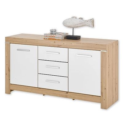 Stella Trading Balin Aparador en imitación Artesano, Color Cómoda Moderna con cajones y Mucho Espacio de Almacenamiento, Madera de ingeniería, Artisan Roble Blanco, Sideboard