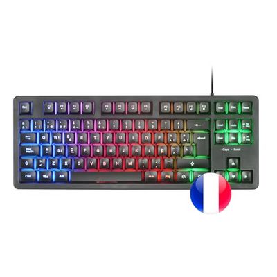Mars Gaming MK023, Teclado Gaming TKL, Tecnología Híbrida H-Mech, Iluminación FRGB Rainbow, Anti-ghosting, Compatibilidad Universal, Negro, Idioma Francés