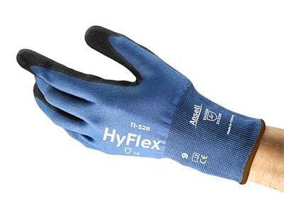 Ansell Hyflex 11-528 Safety Work Gloves Mechanical Protection, Size 11 (2XL), Noir (12 Paires)