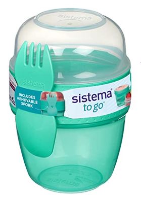 Sistema Snack Capsule To Go lancheira para aperitivos, com dois compartimentos e garfo-colher, 515 ml, verde menta azulado
