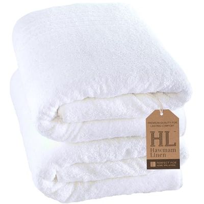 Hammam Linen Jumbo Large Bath Towels 2-Pack 35 x 70 Inches Soft and Absorbent, Premium Quality 100% Cotton Towels (White, Bath Sheet)