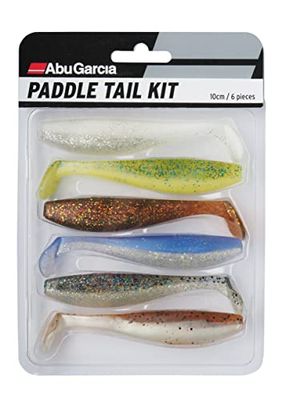 Abu Garcia Paddletail Soft Lure Kit, 6 allround zacht aas in bewezen visvangende kleuren, ideaal voor baars, snoek en snoekbaars, vissen met jigkop, dropshot, Carolina Rig, 100 mm