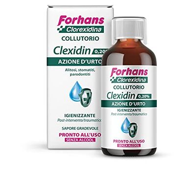 Forhans Clorhexidina, Enjuague Bucal Clexidina 0,20%, Antiséptico, Acción de Choque, Tratamiento Postoperatorio, Combate Infecciones de la Cavidad Oral, Sin alcohol, Buen Sabor, 200 ml
