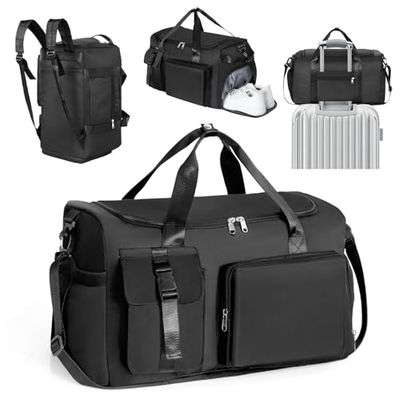 Cozary Sac de Sport Homme Femme - 42L Grande Capacité Sac de Voyage - Tissu Oxford Imperméable - Sac 3-en-1 -Compartiments Multiples - pour Sport Voyage Affaires - Noir