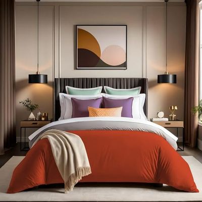 Tile Red Ranforce Single Quilt Cover, 135 x 200 cm, 100% katoen, 145 draad-count, knoopsluiting, machinewasbaar op 30 °C, zacht en duurzaam