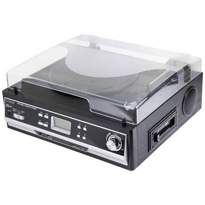 Technaxx Bluetooth 2.0 Convertisseur de Disque Vinyle et Cassette TX-22+ avec lecteur de cassette intégré et haut-parleurs stéréo - MP3/WMA, 3 vitesses, AUX-IN, stockage direct sur carte USB/SD