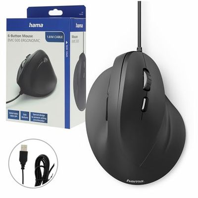 Hama EMW-500 Souris Verticale Ergonomique Filaire - USB A, Capteur 1800 dpi, Droitier/e - Noire