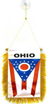 AZ FLAG - Ohio Mini Banner - 6'' x 4'' - 100% Polyester US state of Ohio Small Pennant for Car - Double-sided Flag with Suction Cup Hanger