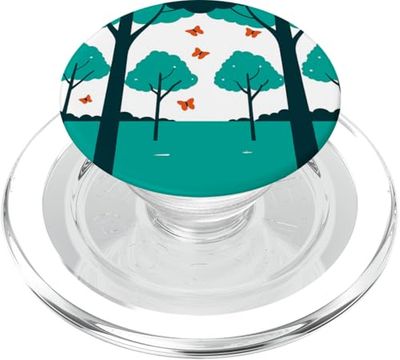 Design astratto con farfalle e alberi in verde acqua e bianco PopSockets PopGrip per MagSafe
