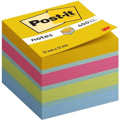 Post-it Notes Mini Cube, Ultra Colours, 51 mm x 51 mm, 400 Sheets - Self-Stick Notes for Note Taking, to Do Lists & Reminders
