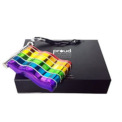 Proud Christmas PC003 Drapeau arc-en-ciel en verre avec ornement XL 12 x 8 cm