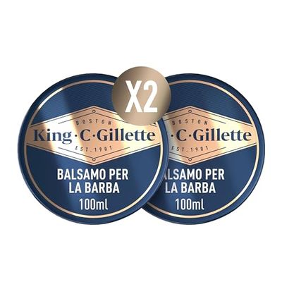 King C. Gillette BALSAMO BARBA Per RASATURA UOMO, 2 Confezioni da 100 ml per la CURA della BARBA, Utilizzato Con o Senza Risciacquo con Burro di Cacao, IDEA REGALO UOMO
